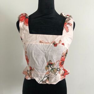 B.O.G Collective Womens Shirt Small Beige Floral Sleeveless Ruffled Pullover NWT